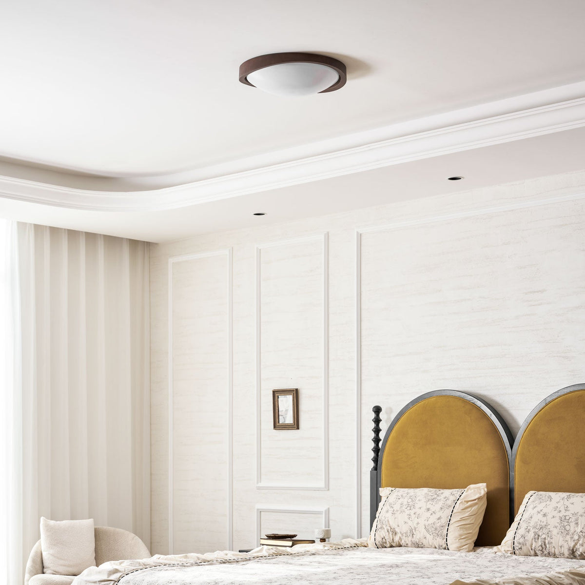 Walnut Curved Edge Ceiling Light-Neutral Decor