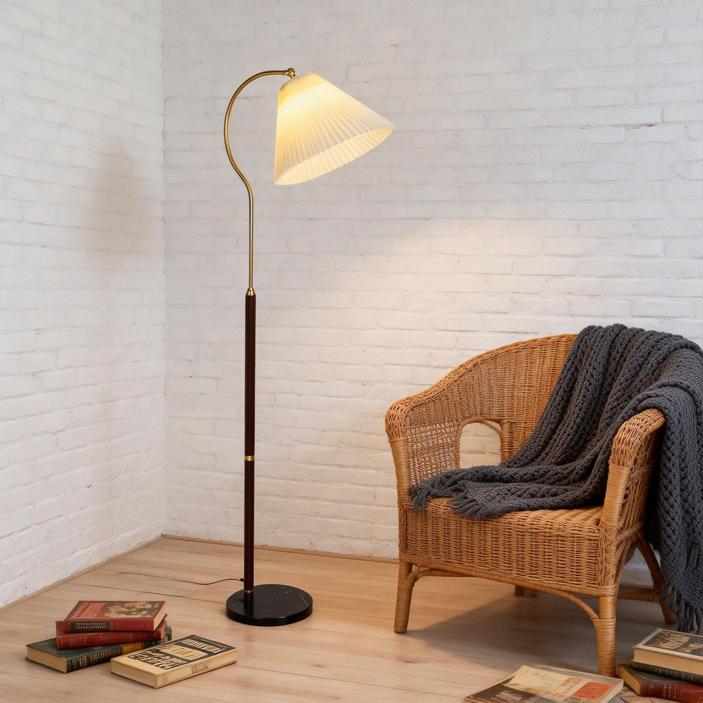Walnut Gooseneck Floor Lamp-Neutral Decor