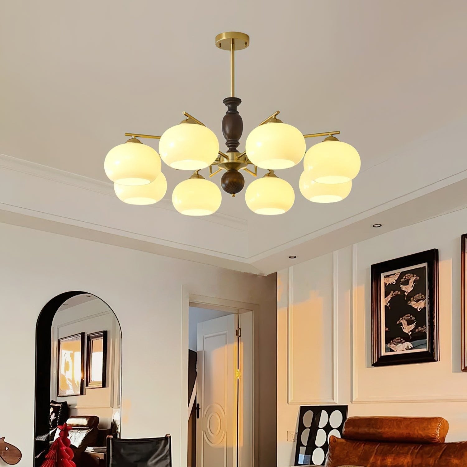 Aurora Chandelier Walnut Beige Orb-Neutral Decor