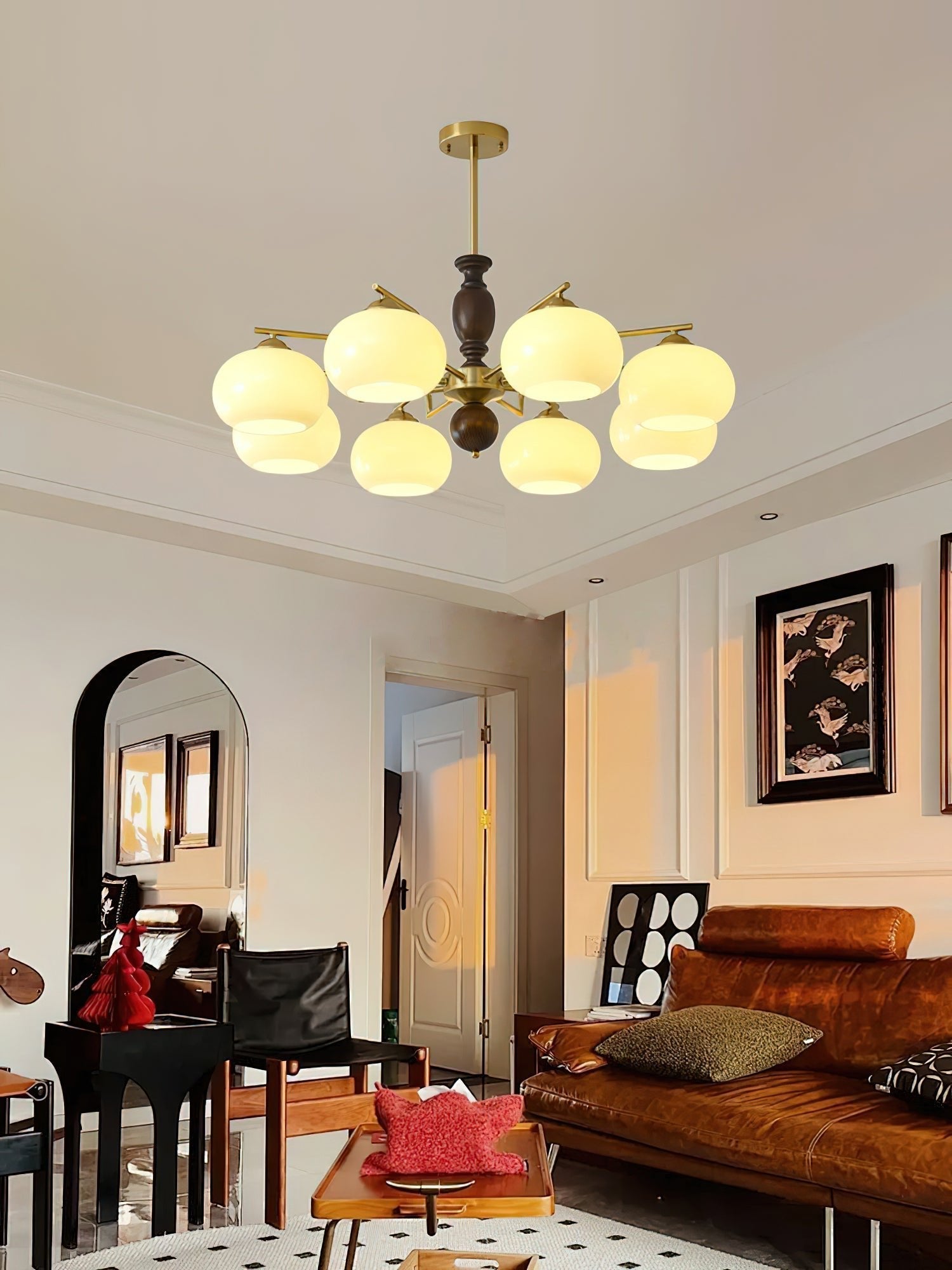 Aurora Chandelier Walnut Beige Orb-Neutral Decor