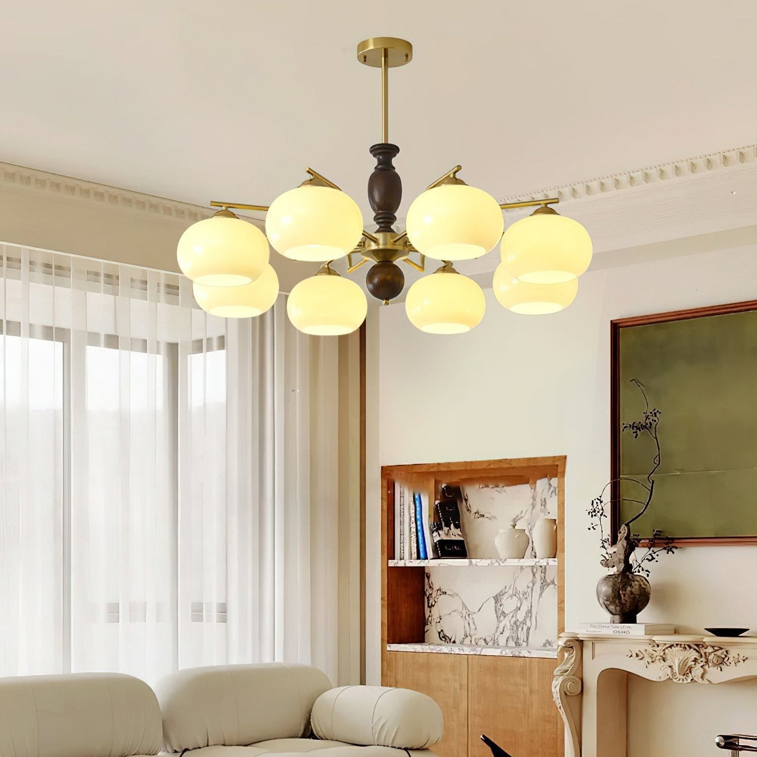 Aurora Chandelier Walnut Beige Orb-Neutral Decor