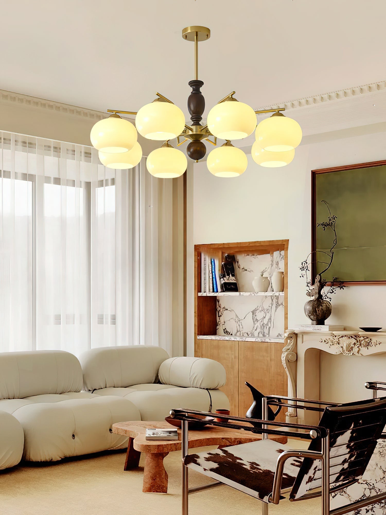 Aurora Chandelier Walnut Beige Orb-Neutral Decor