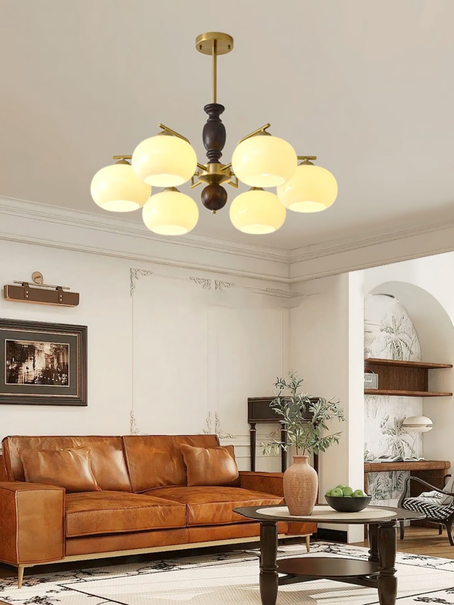 Aurora Chandelier Walnut Beige Orb-Neutral Decor