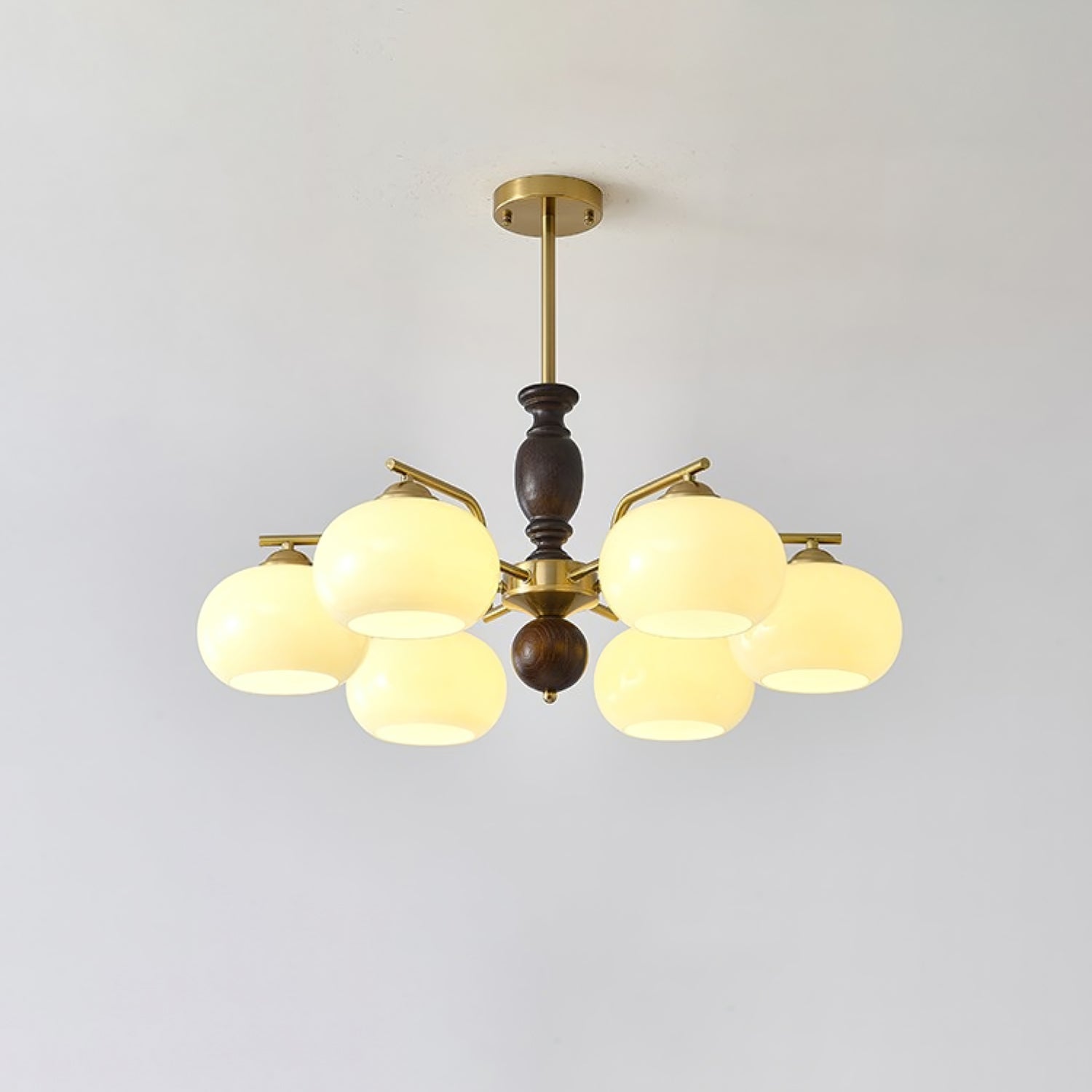 Aurora Chandelier Walnut Beige Orb-Neutral Decor