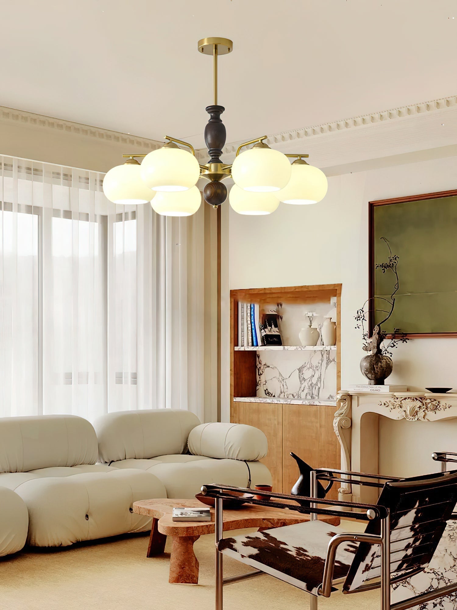 Aurora Chandelier Walnut Beige Orb-Neutral Decor