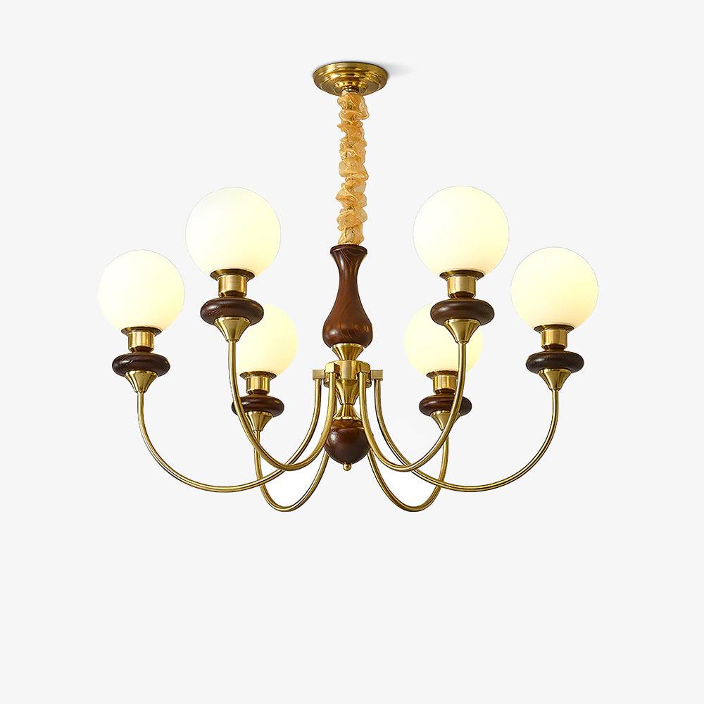 Lustra Chandelier Retro Brass Walnut Glass-Neutral Decor