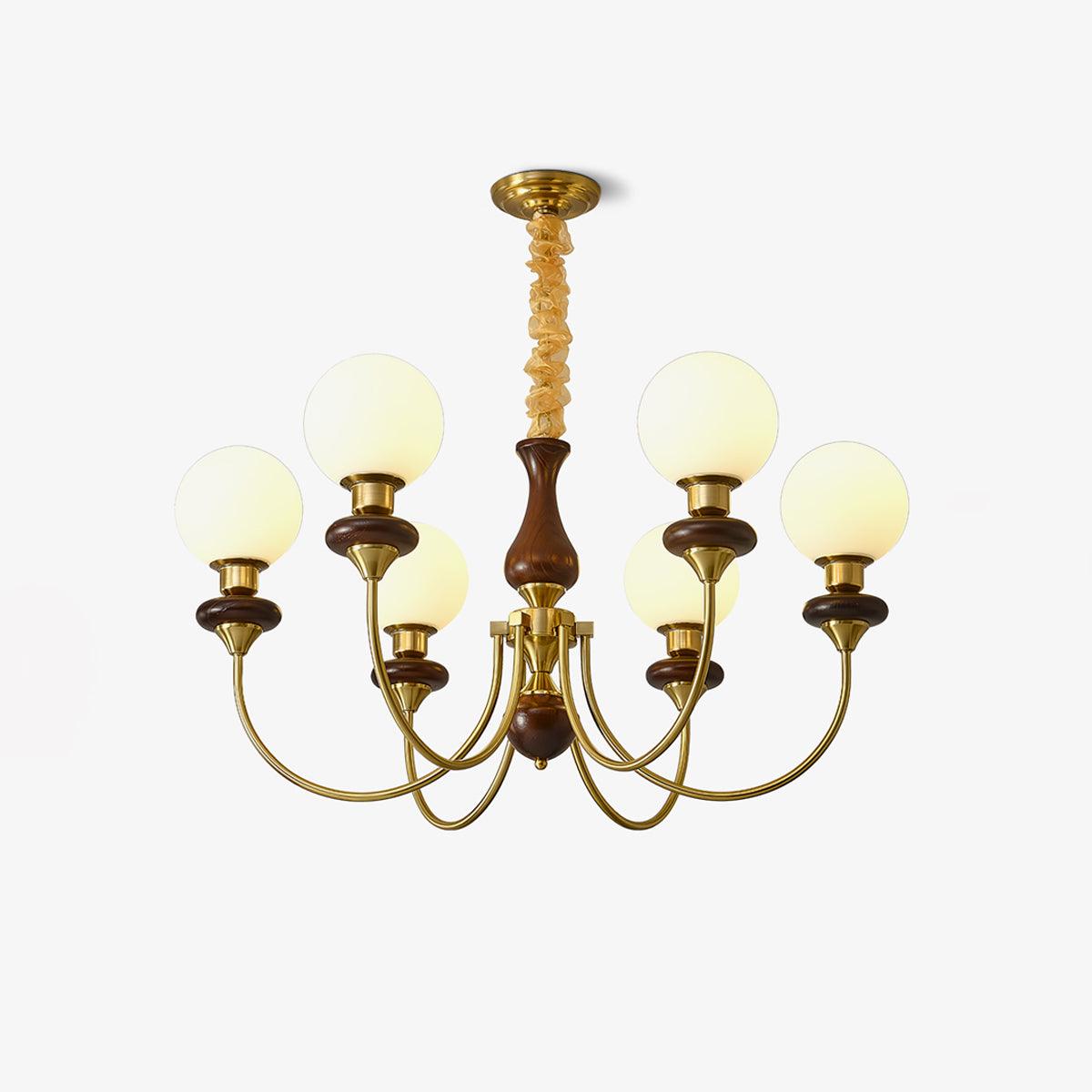 Lustra Chandelier Retro Brass Walnut Glass-Neutral Decor