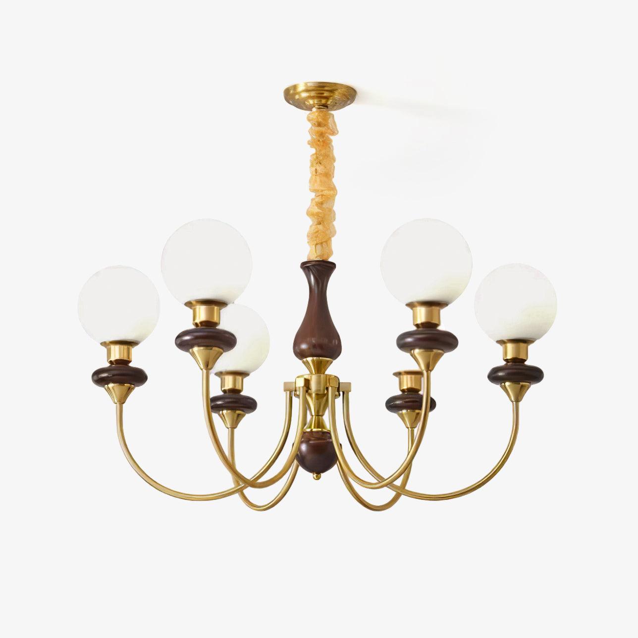 Lustra Chandelier Retro Brass Walnut Glass-Neutral Decor