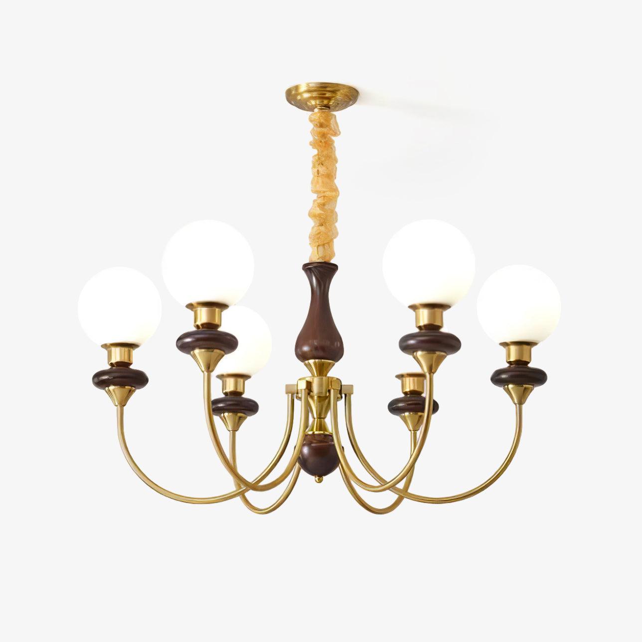 Lustra Chandelier Retro Brass Walnut Glass-Neutral Decor