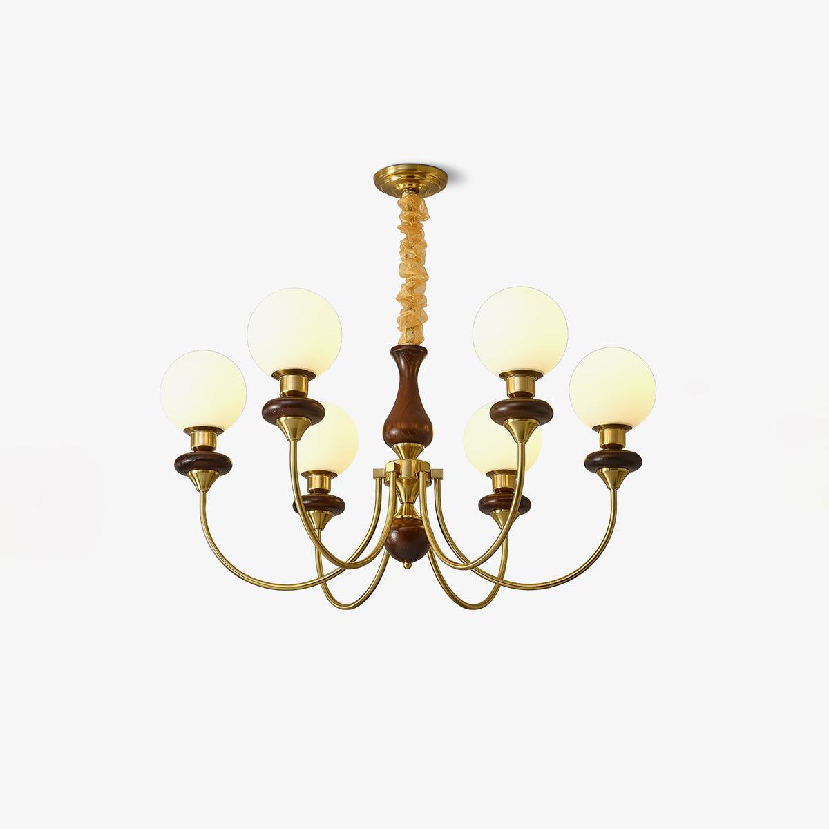 Lustra Chandelier Retro Brass Walnut Glass-Neutral Decor