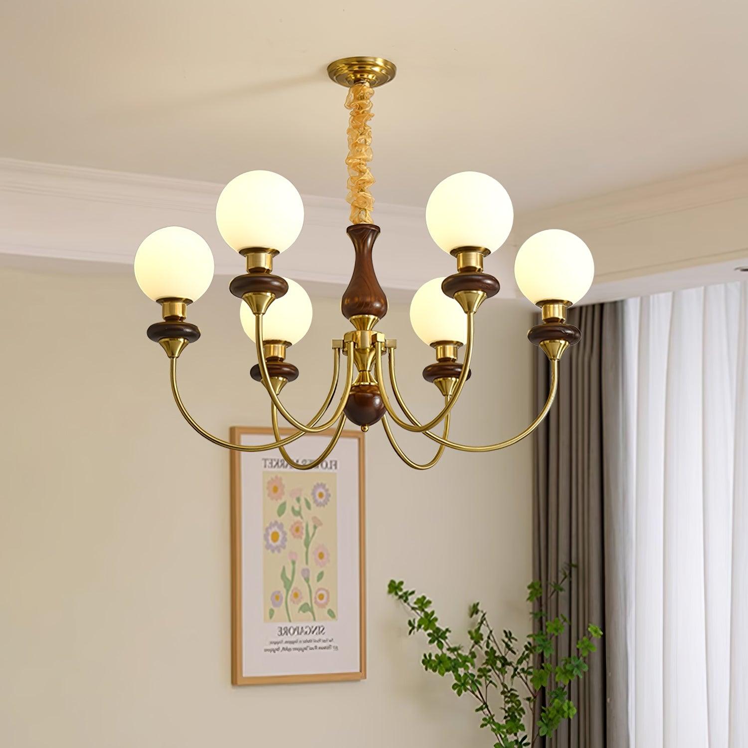 Lustra Chandelier Retro Brass Walnut Glass-Neutral Decor