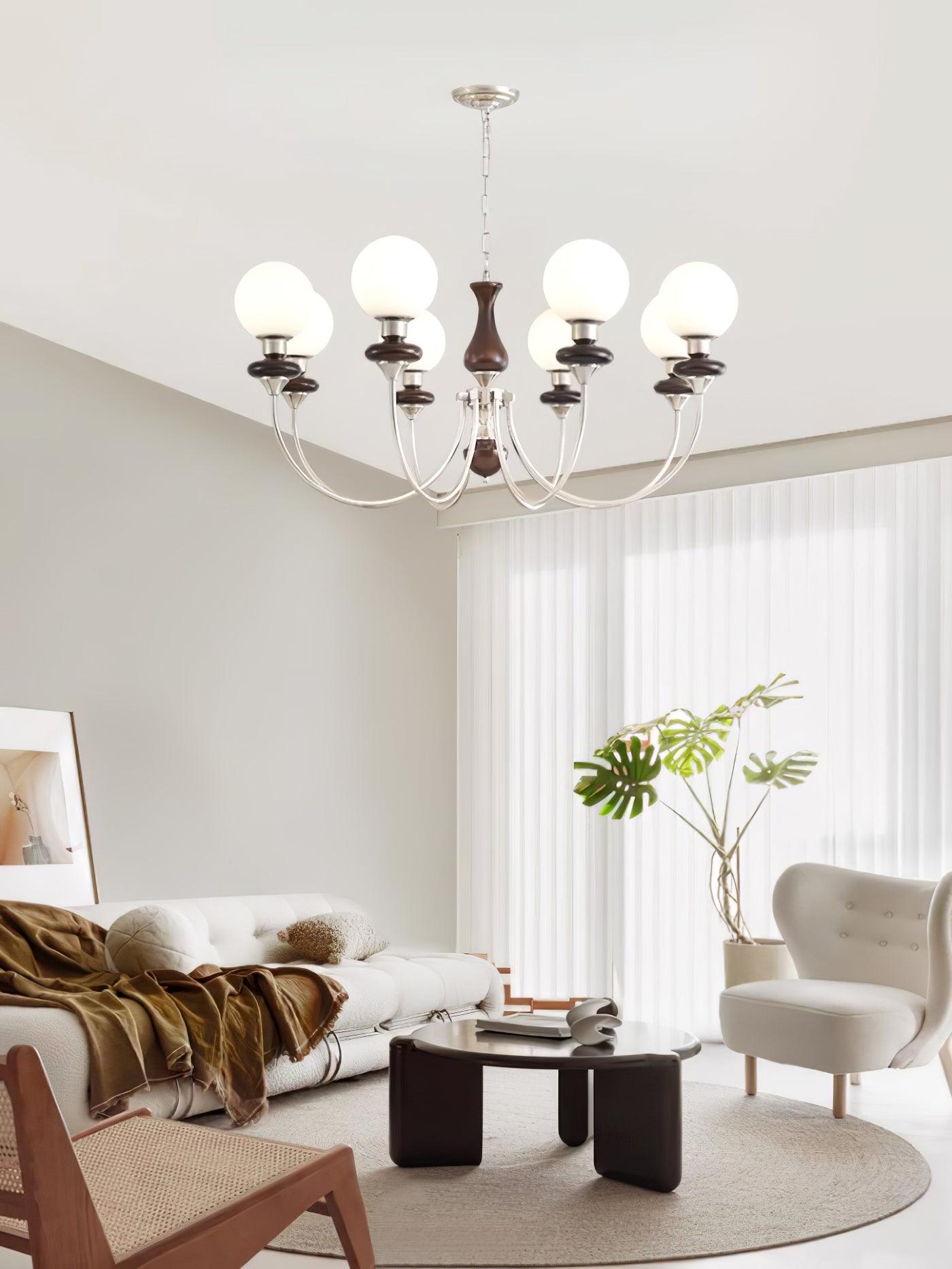 Lustra Chandelier Retro Brass Walnut Glass-Neutral Decor