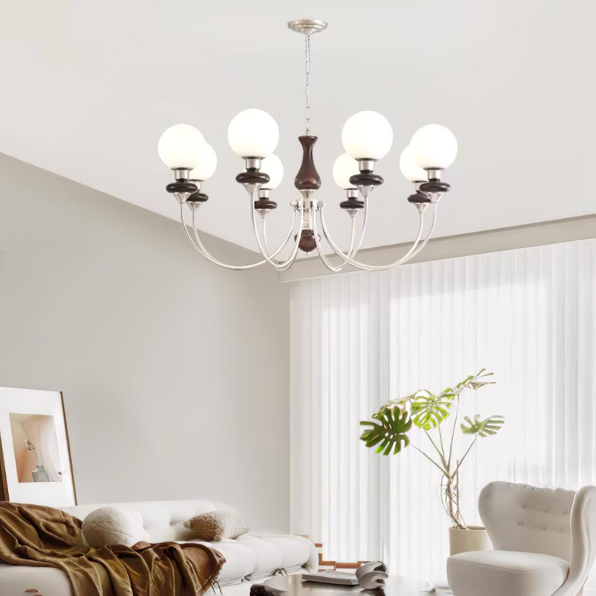 Lustra Chandelier Retro Brass Walnut Glass-Neutral Decor