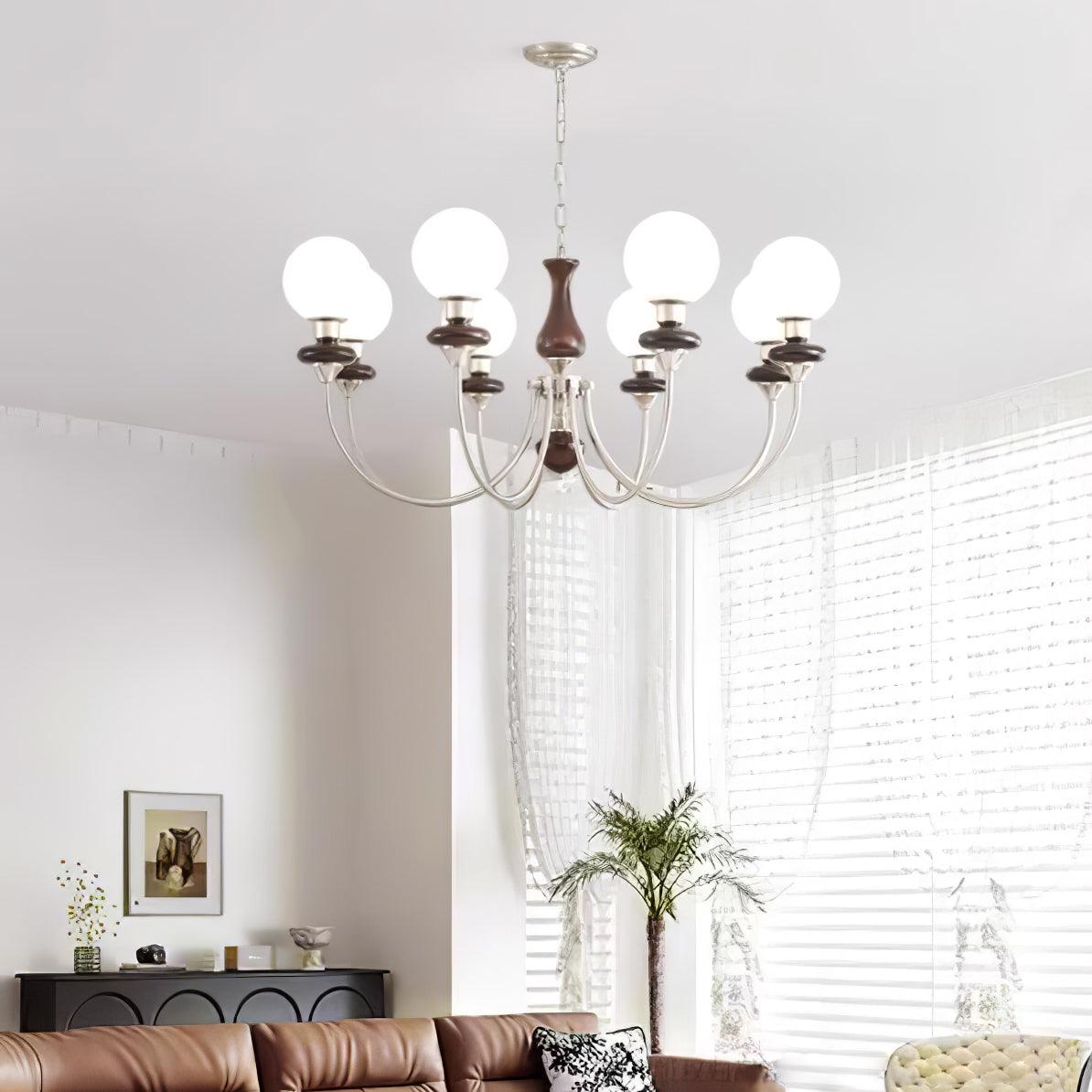Lustra Chandelier Retro Brass Walnut Glass-Neutral Decor