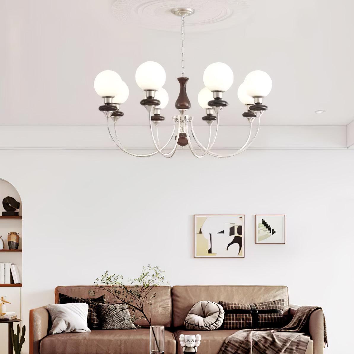 Lustra Chandelier Retro Brass Walnut Glass-Neutral Decor