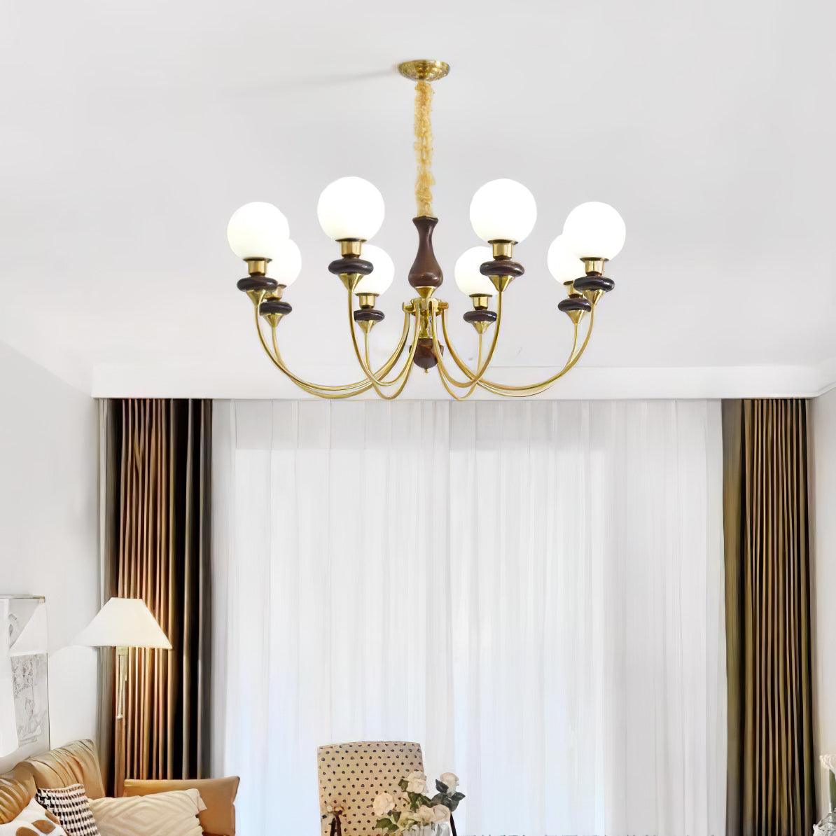 Lustra Chandelier Retro Brass Walnut Glass-Neutral Decor