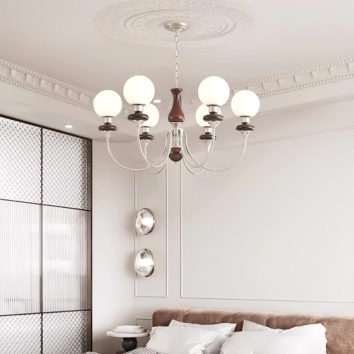 Lustra Chandelier Retro Brass Walnut Glass-Neutral Decor