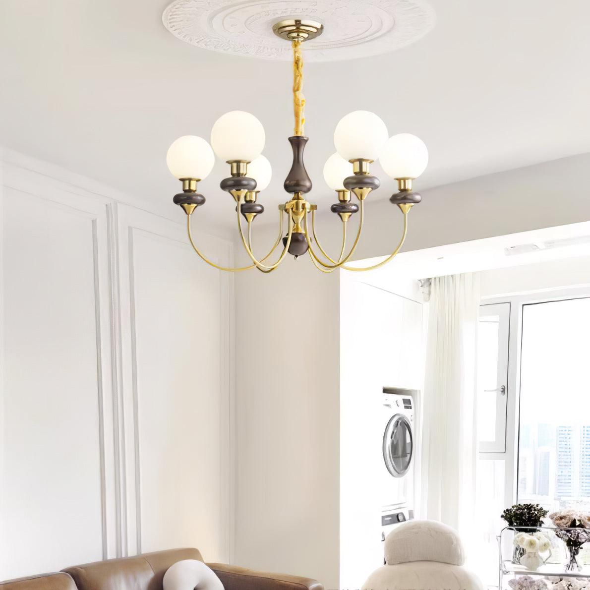 Lustra Chandelier Retro Brass Walnut Glass-Neutral Decor