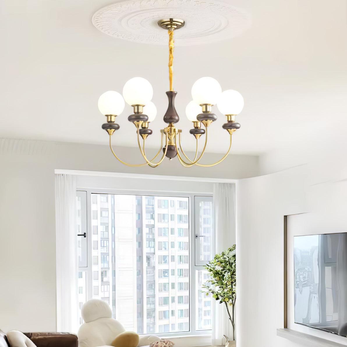 Lustra Chandelier Retro Brass Walnut Glass-Neutral Decor