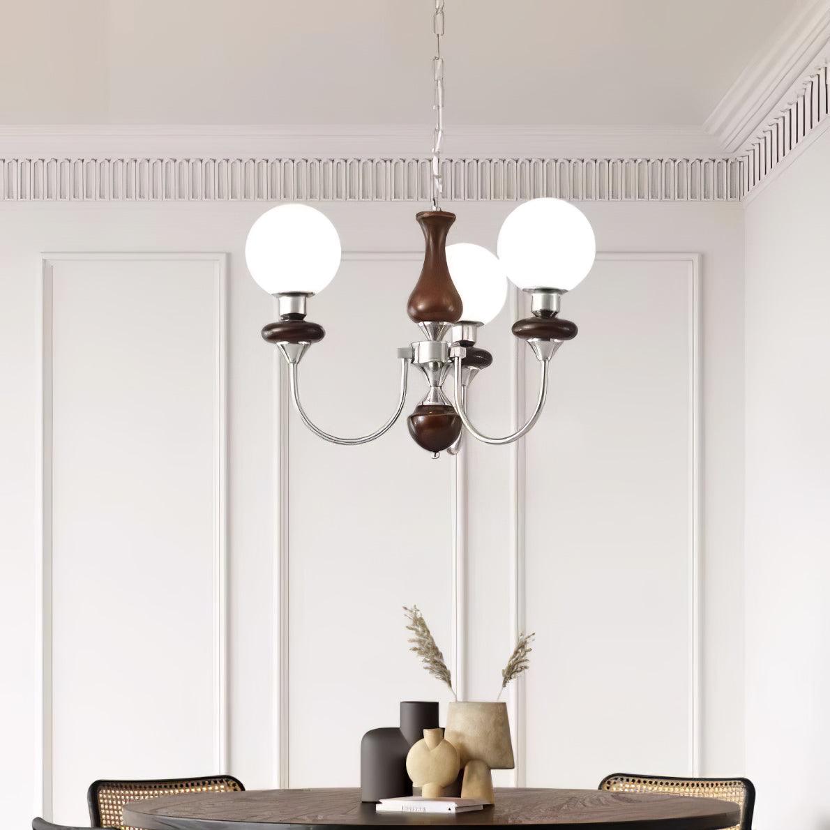 Lustra Chandelier Retro Brass Walnut Glass-Neutral Decor