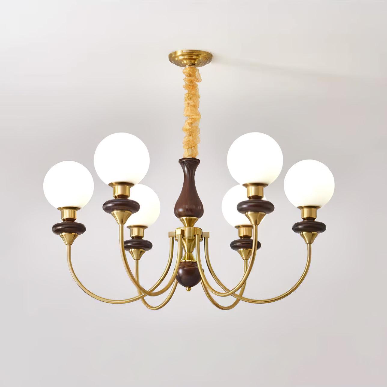Lustra Chandelier Retro Brass Walnut Glass-Neutral Decor
