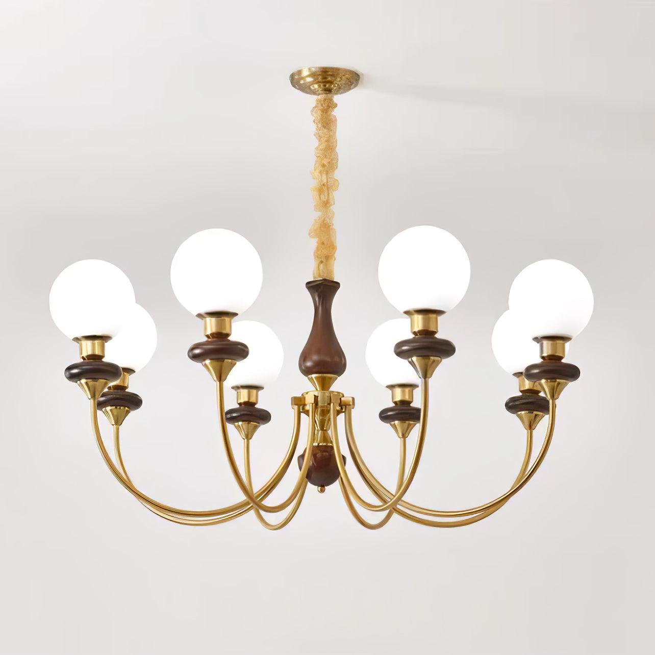 Lustra Chandelier Retro Brass Walnut Glass-Neutral Decor