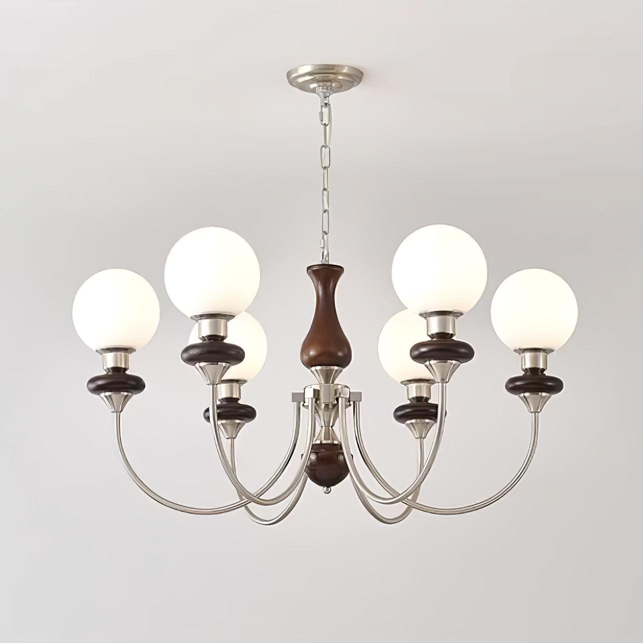 Lustra Chandelier Retro Brass Walnut Glass-Neutral Decor