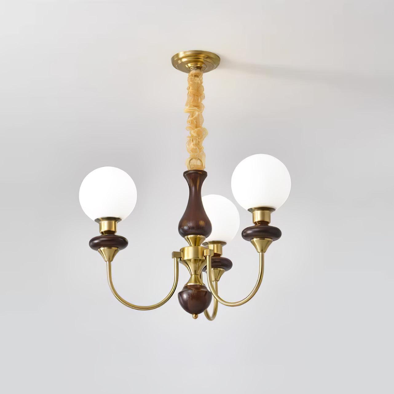 Lustra Chandelier Retro Brass Walnut Glass-Neutral Decor