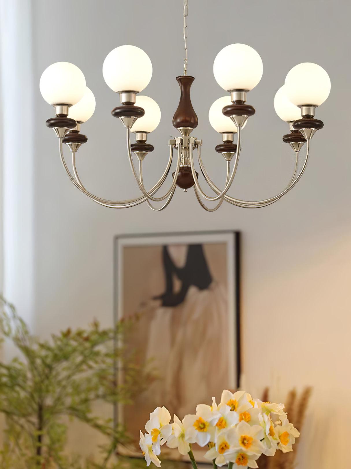 Lustra Chandelier Retro Brass Walnut Glass-Neutral Decor