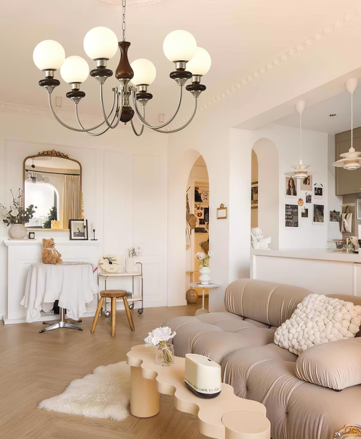 Lustra Chandelier Retro Brass Walnut Glass-Neutral Decor