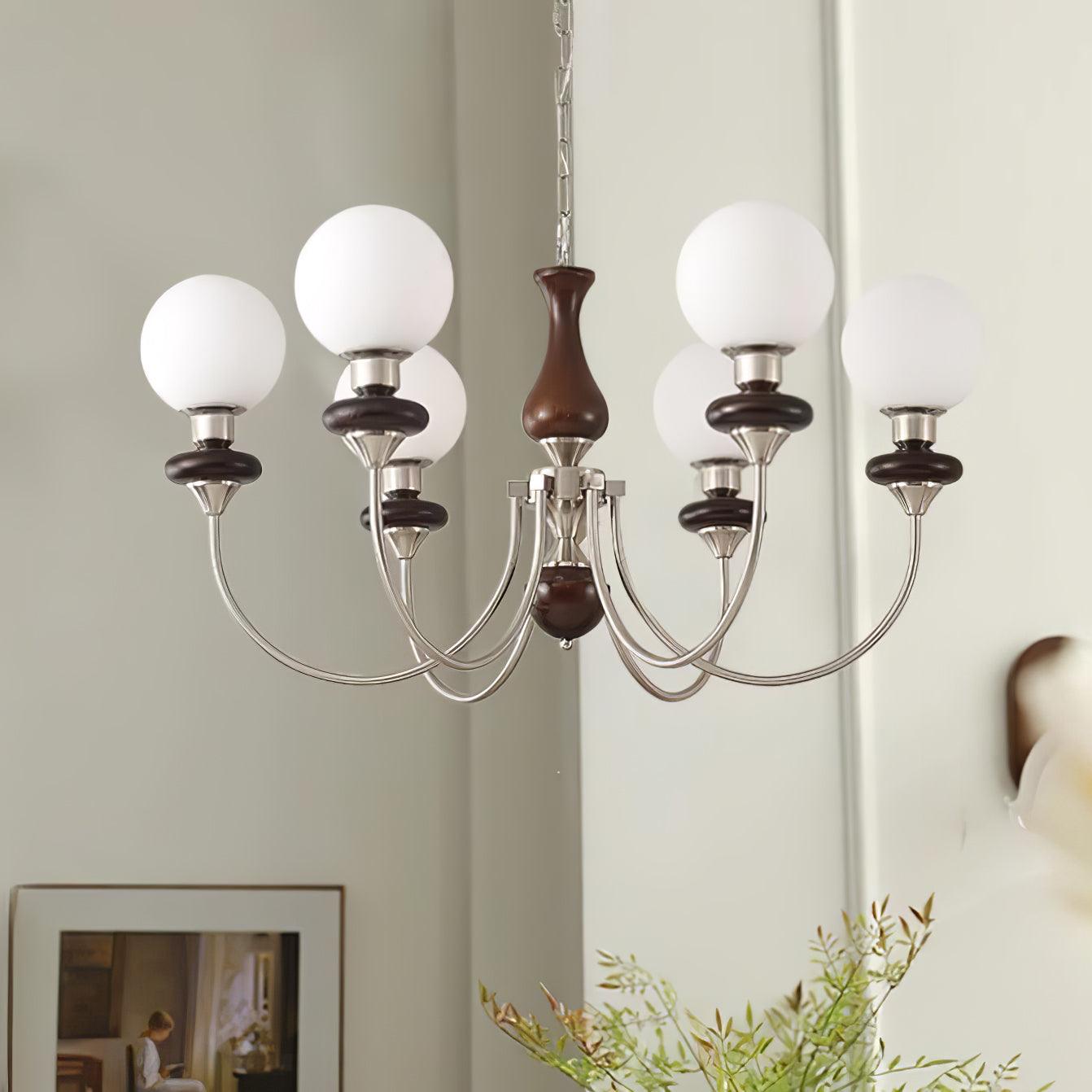 Lustra Chandelier Retro Brass Walnut Glass-Neutral Decor