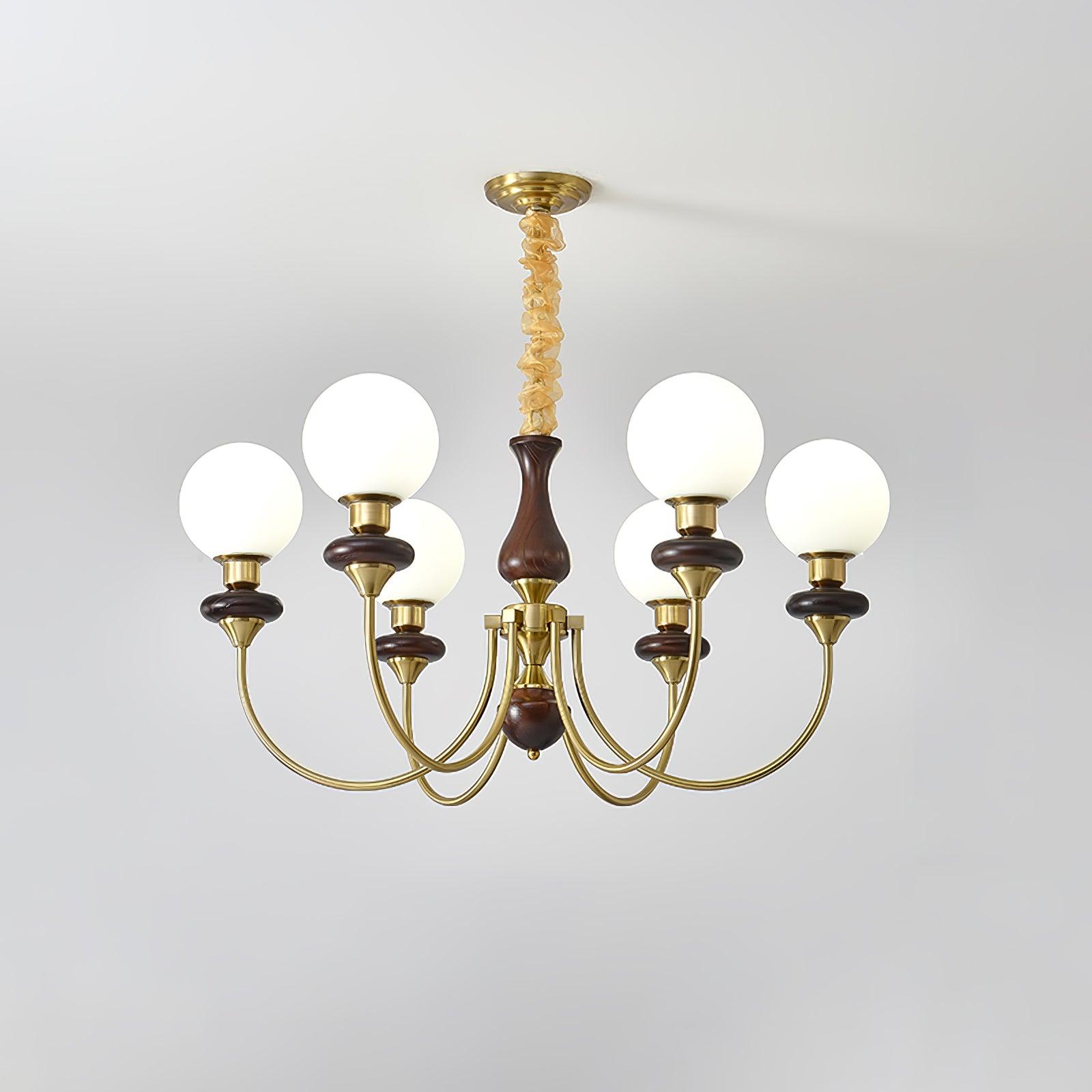 Lustra Chandelier Retro Brass Walnut Glass-Neutral Decor
