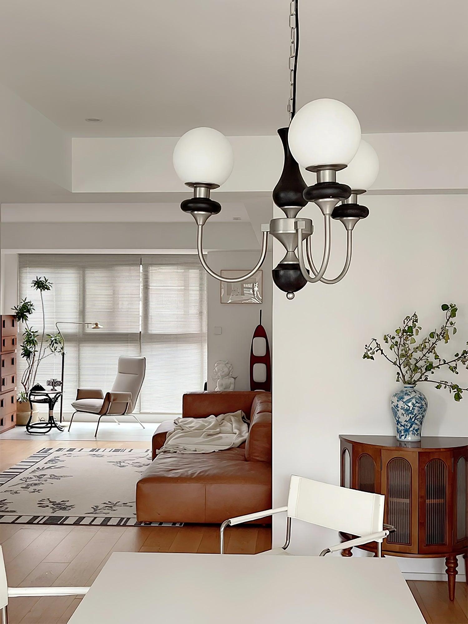 Lustra Chandelier Retro Brass Walnut Glass-Neutral Decor