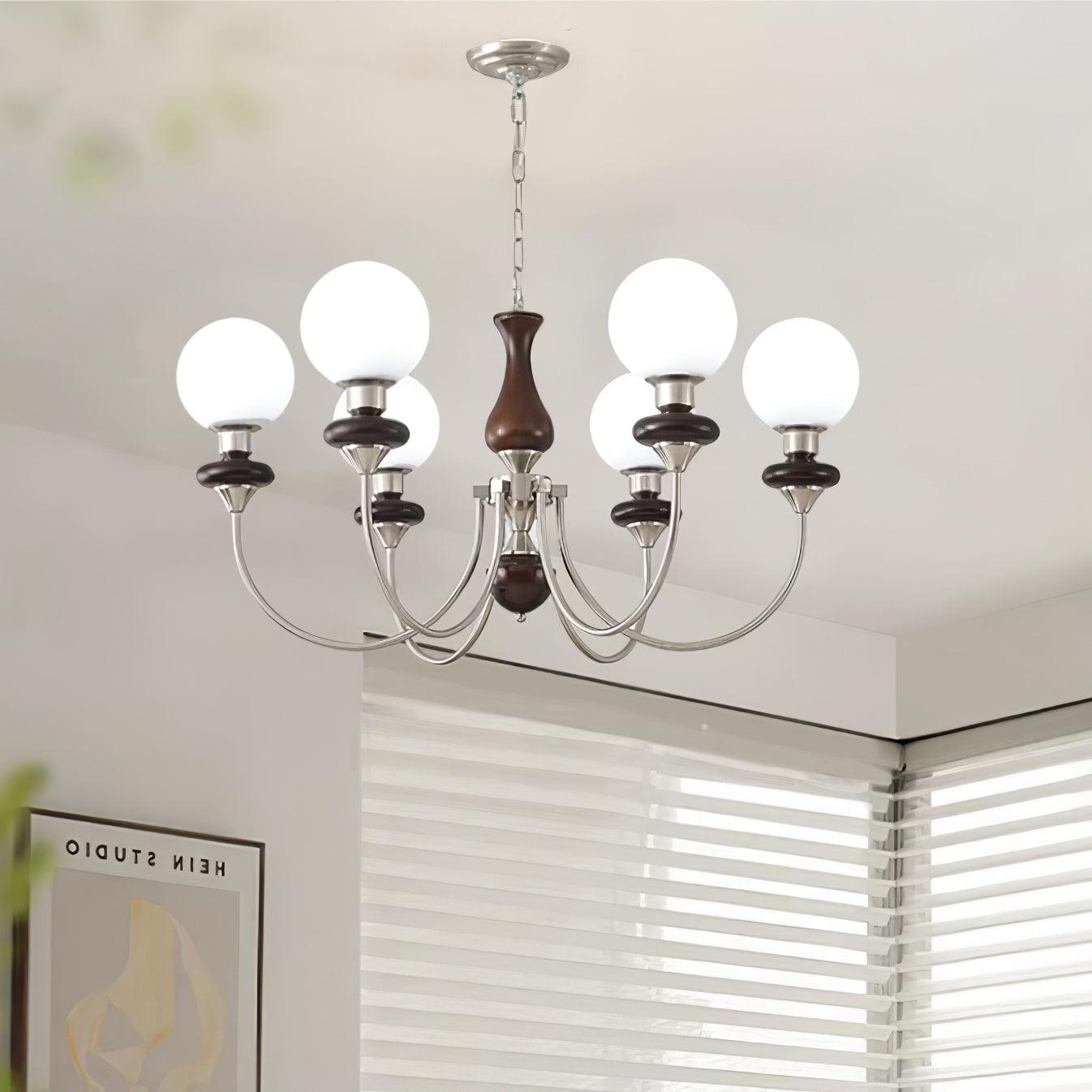 Lustra Chandelier Retro Brass Walnut Glass-Neutral Decor
