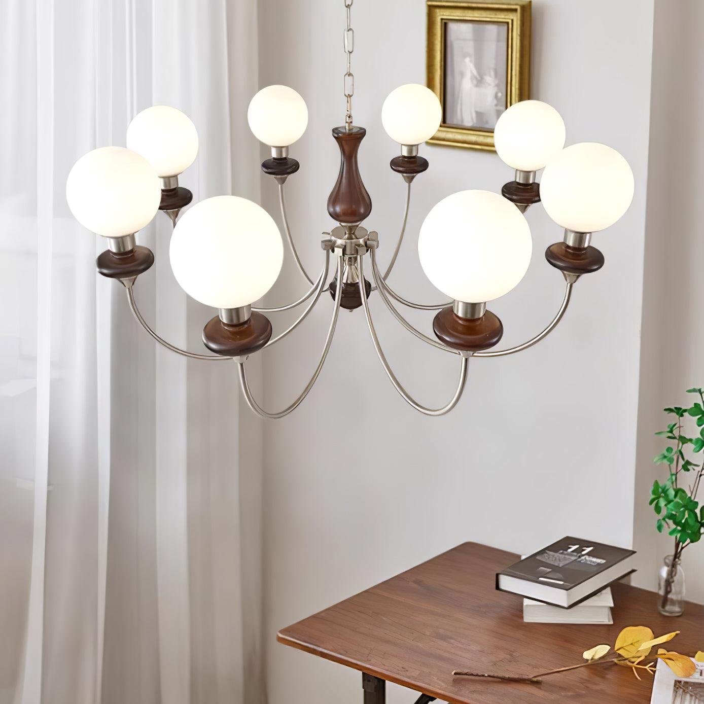 Lustra Chandelier Retro Brass Walnut Glass-Neutral Decor