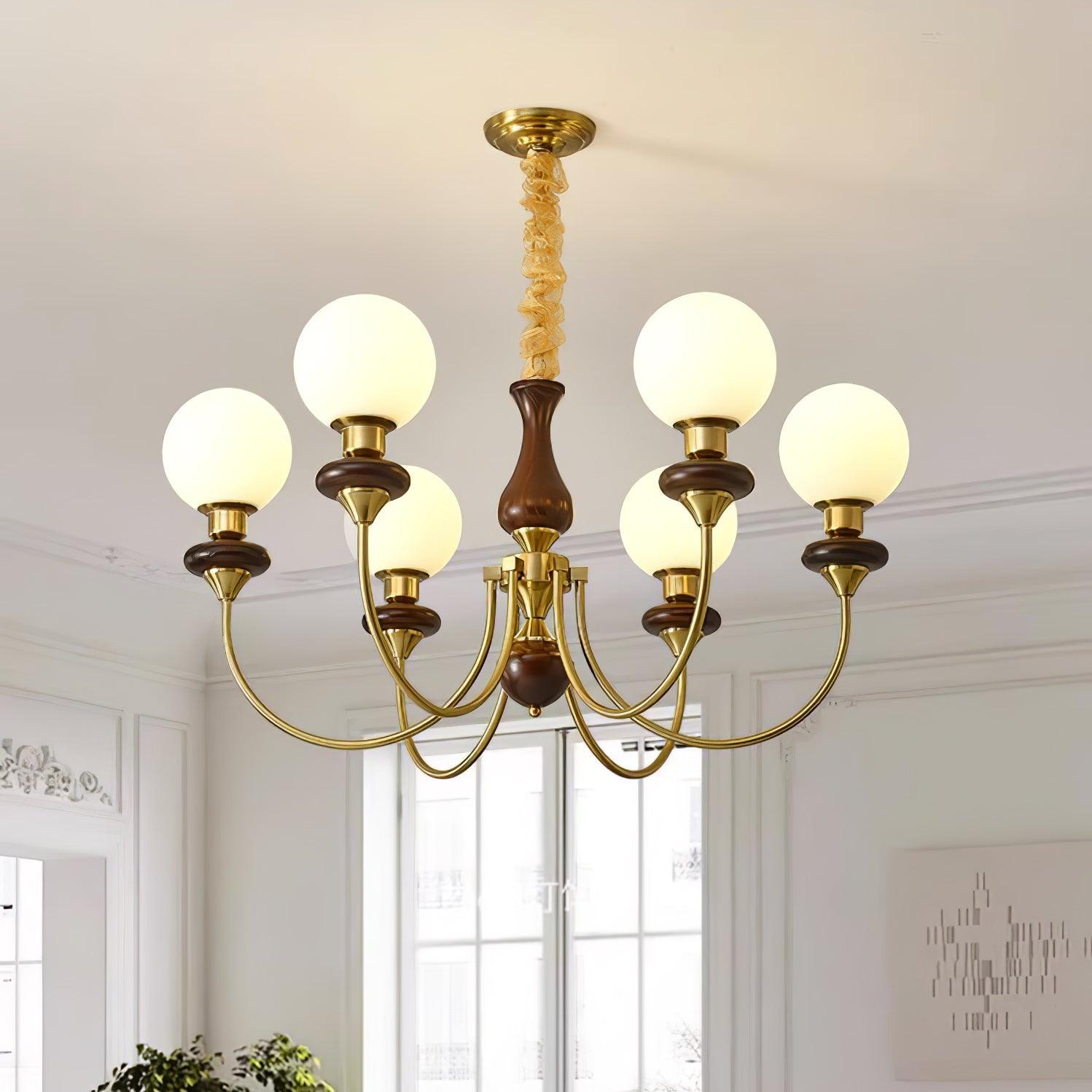 Lustra Chandelier Retro Brass Walnut Glass-Neutral Decor