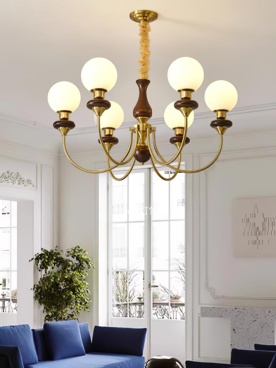 Lustra Chandelier Retro Brass Walnut Glass-Neutral Decor