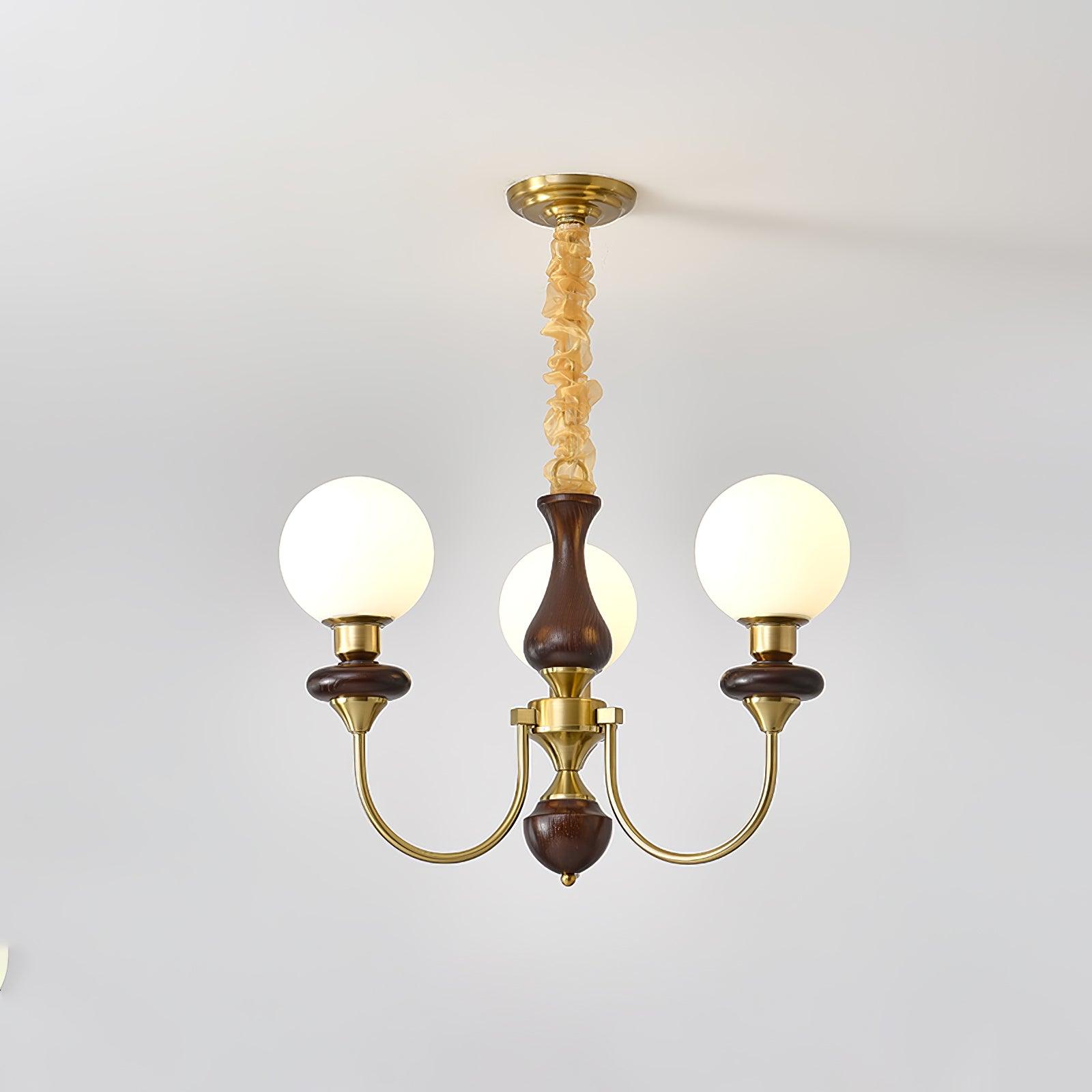 Lustra Chandelier Retro Brass Walnut Glass-Neutral Decor