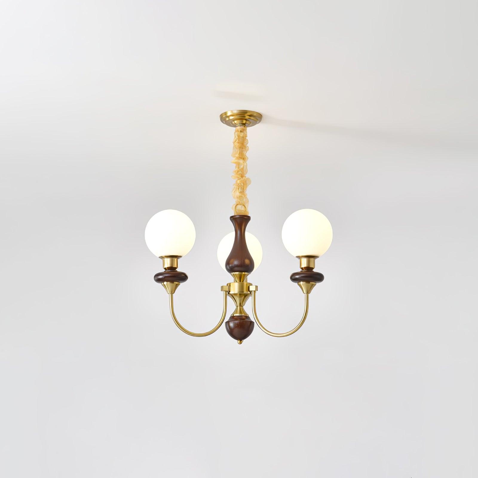 Lustra Chandelier Retro Brass Walnut Glass-Neutral Decor