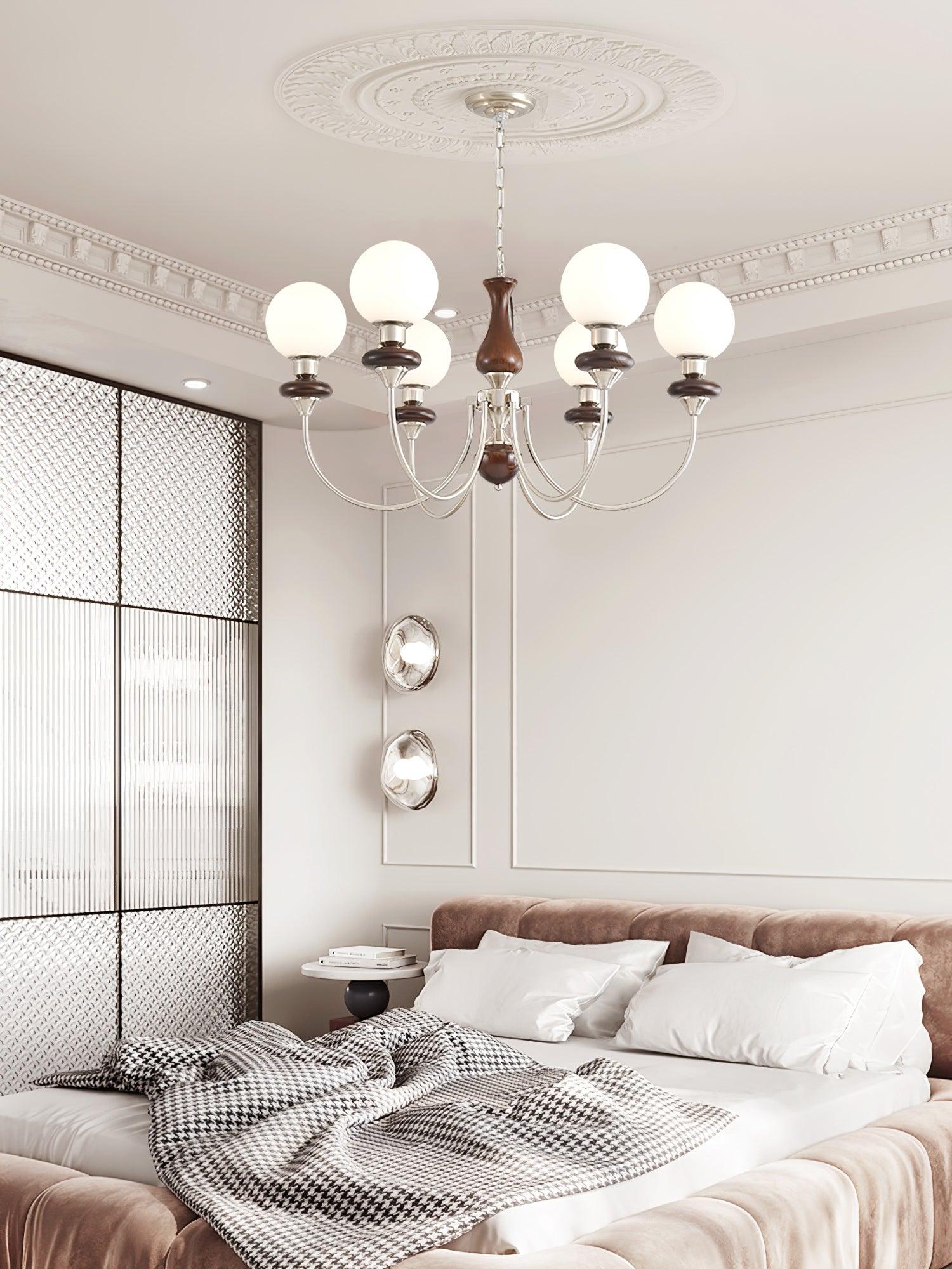 Lustra Chandelier Retro Brass Walnut Glass-Neutral Decor