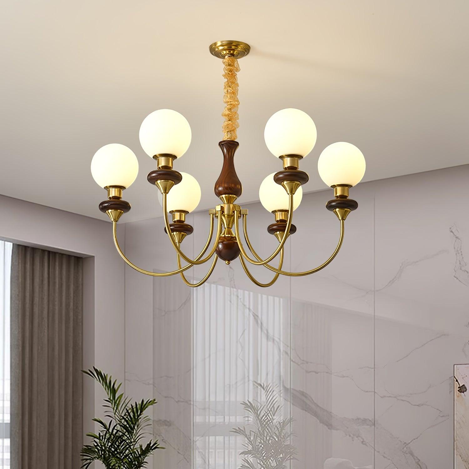 Lustra Chandelier Retro Brass Walnut Glass-Neutral Decor