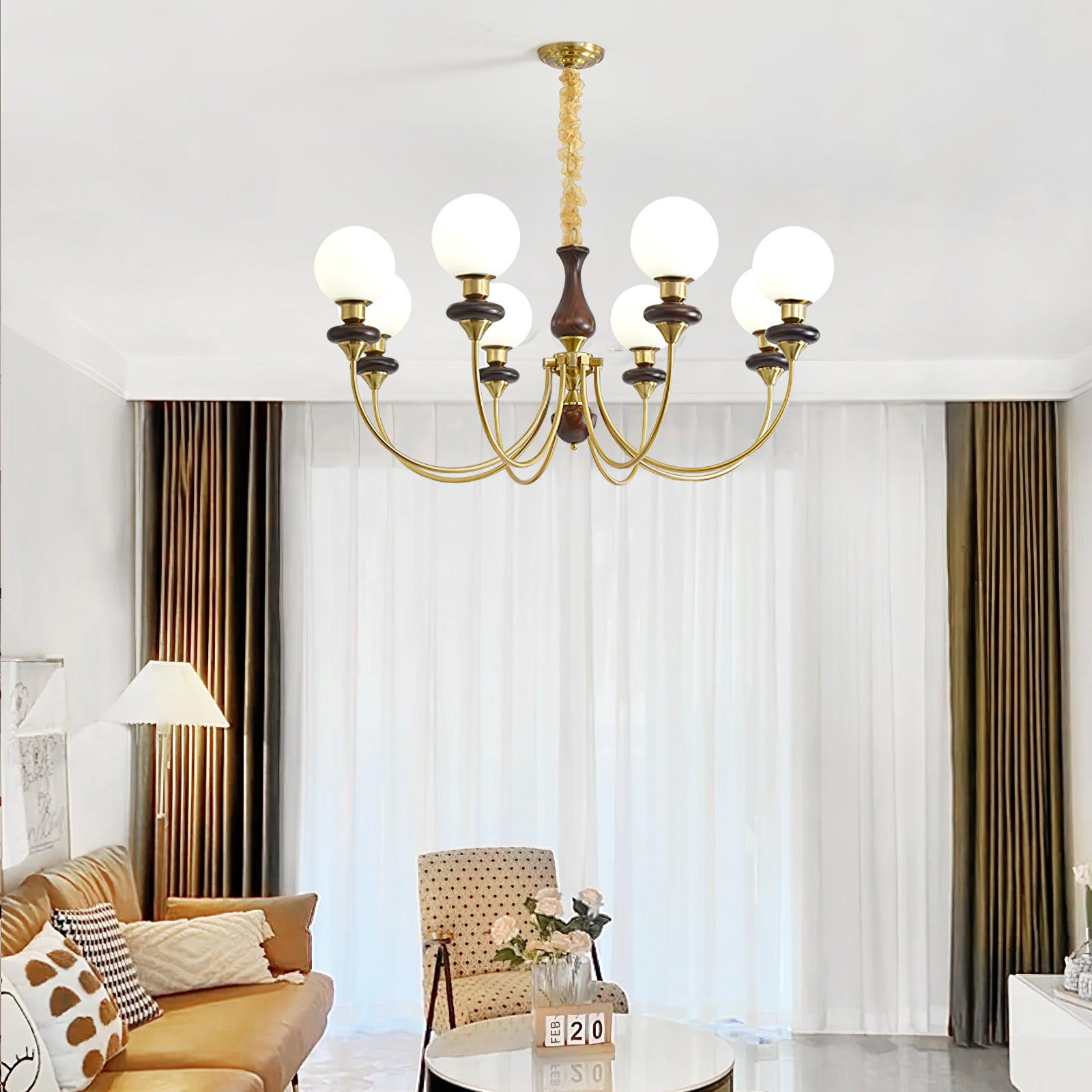Lustra Chandelier Retro Brass Walnut Glass-Neutral Decor