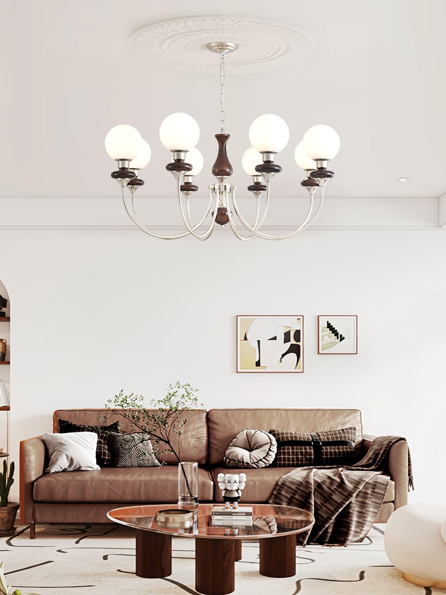 Lustra Chandelier Retro Brass Walnut Glass-Neutral Decor