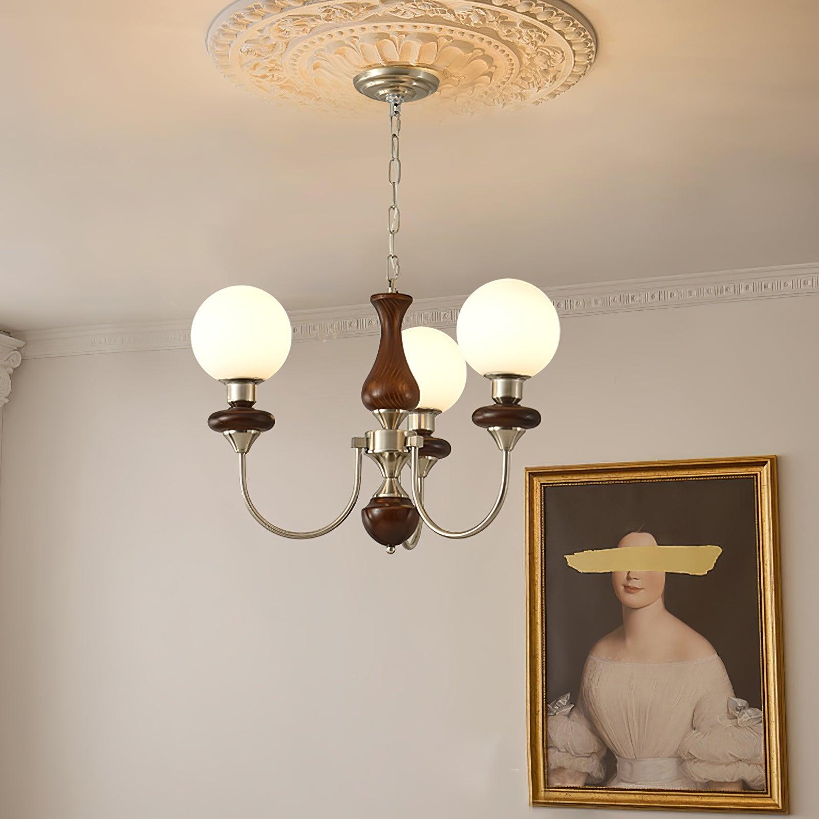 Lustra Chandelier Retro Brass Walnut Glass-Neutral Decor