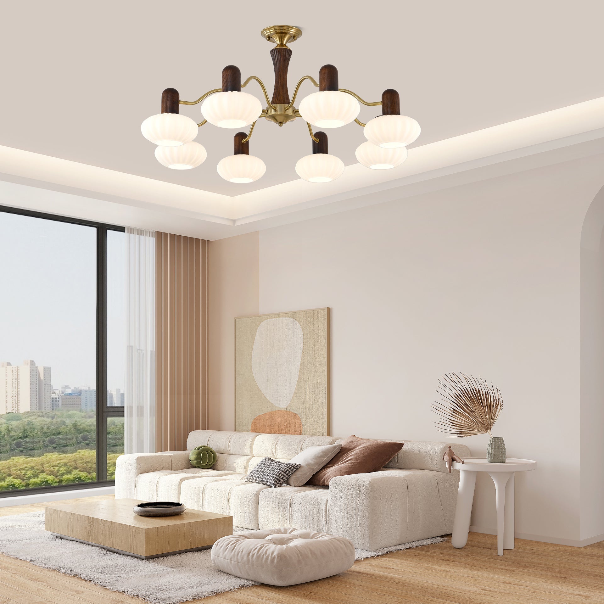 Aurora Chandelier Walnut Embrace White Finish-Neutral Decor