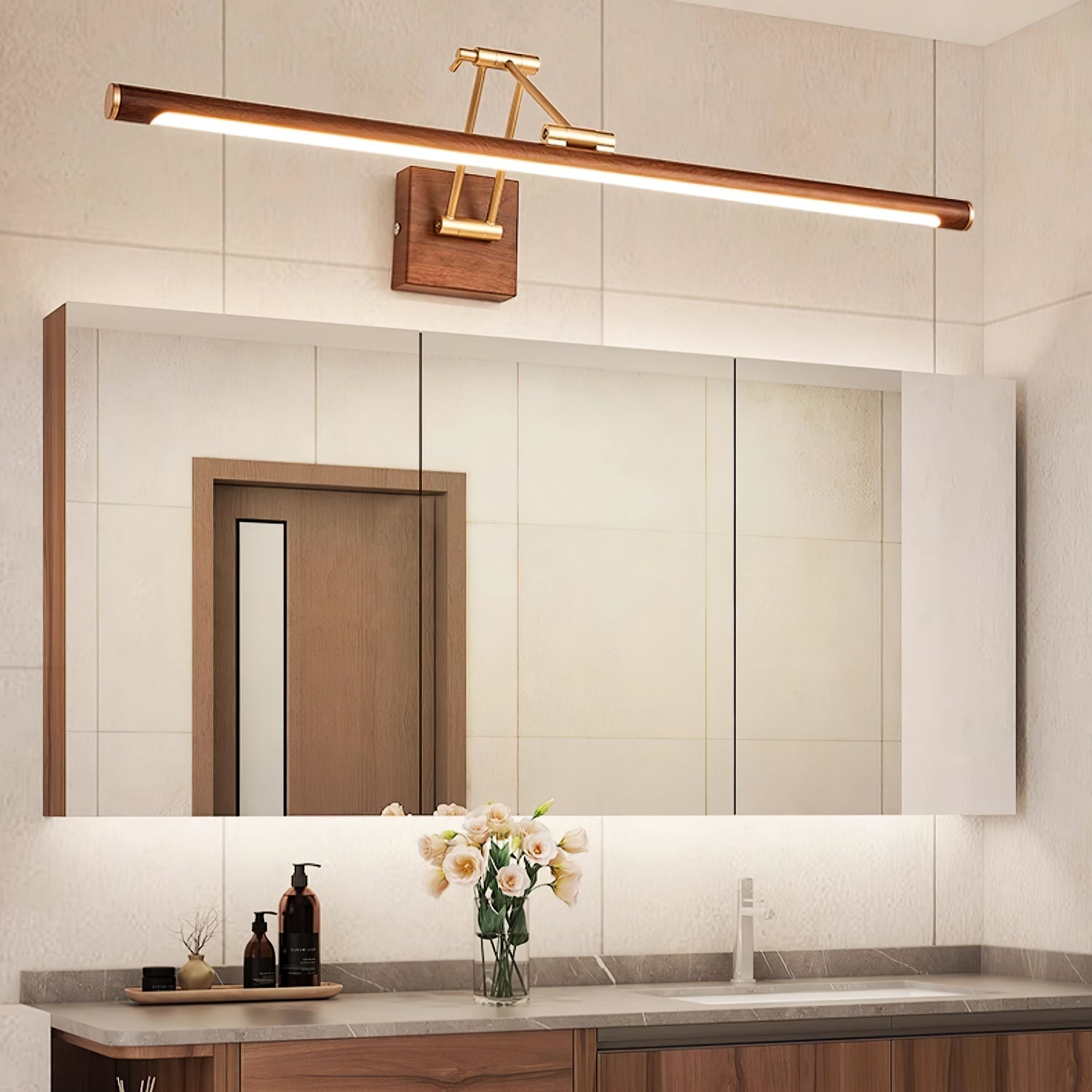 Elvoro Wall Light Walnut Color Linear Adjustable-Neutral Decor