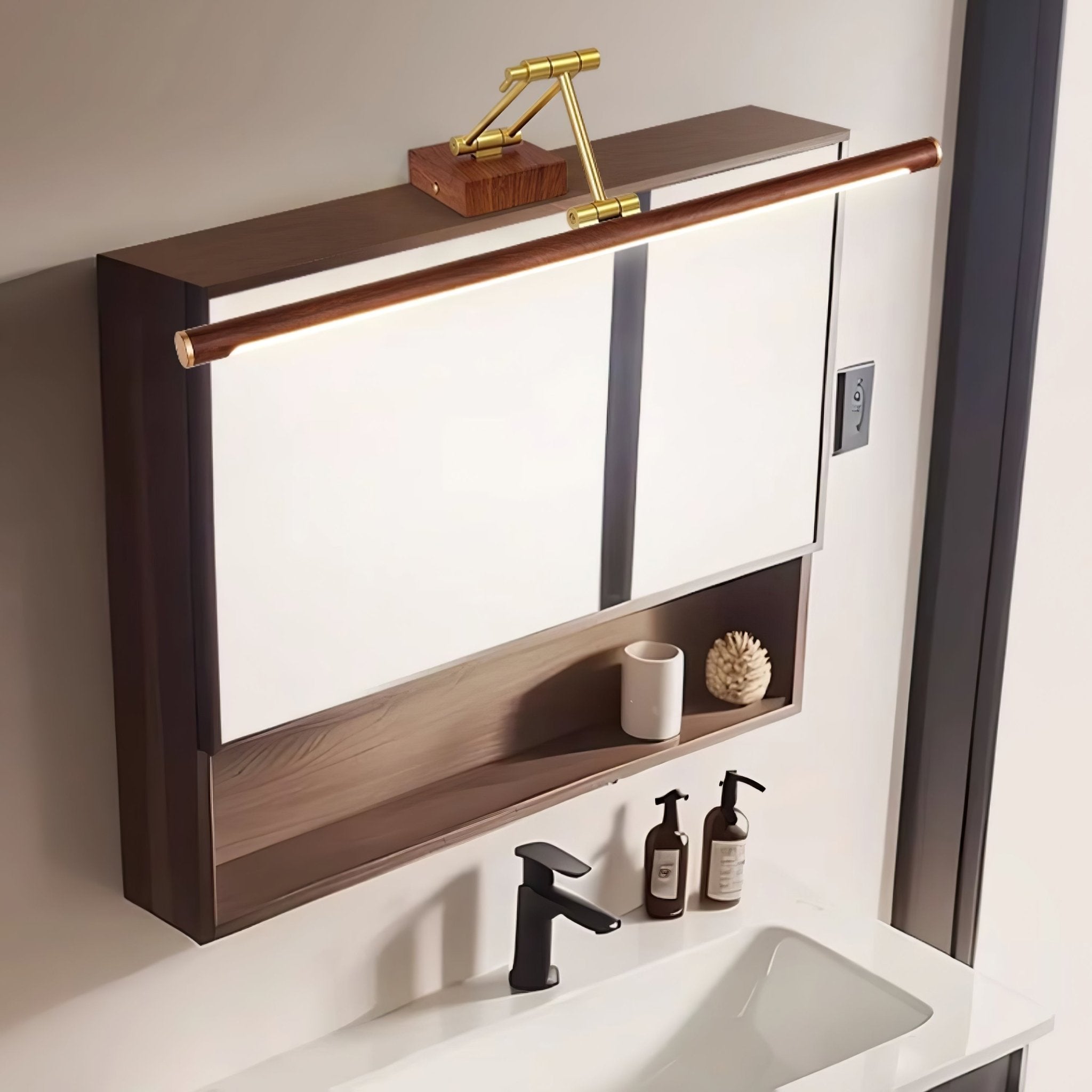 Elvoro Wall Light Walnut Color Linear Adjustable-Neutral Decor