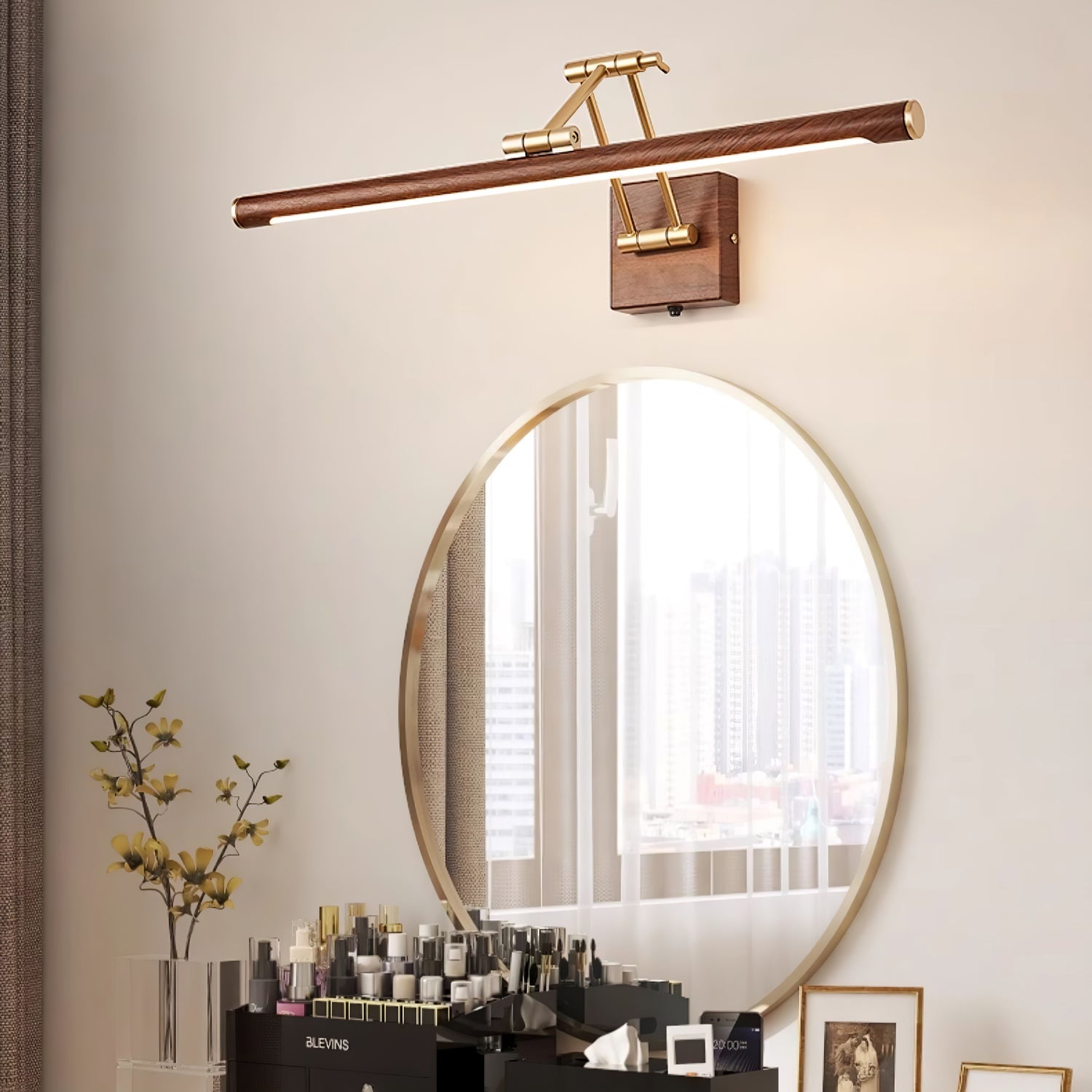 Elvoro Wall Light Walnut Color Linear Adjustable-Neutral Decor