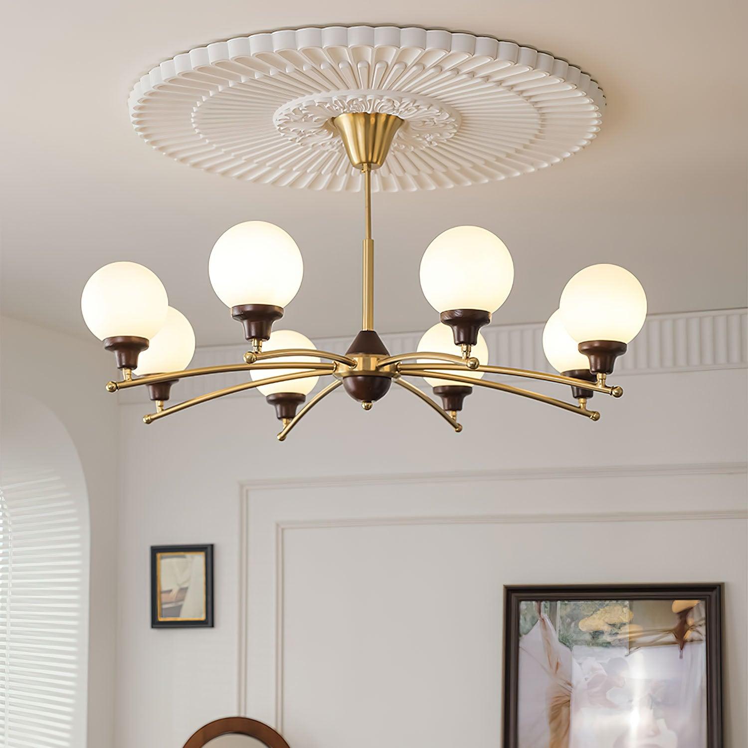 Lustra Chandelier Walnut Glass Balls-Neutral Decor