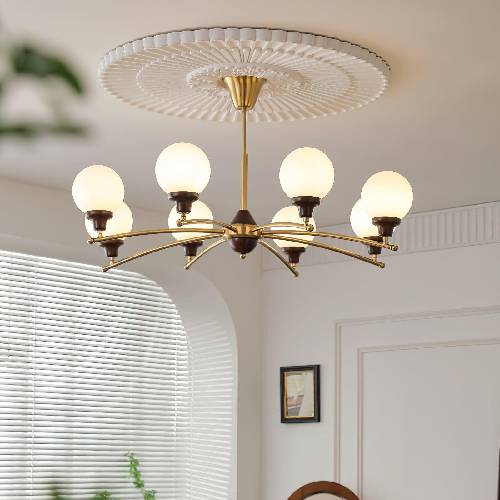Lustra Chandelier Walnut Glass Balls-Neutral Decor
